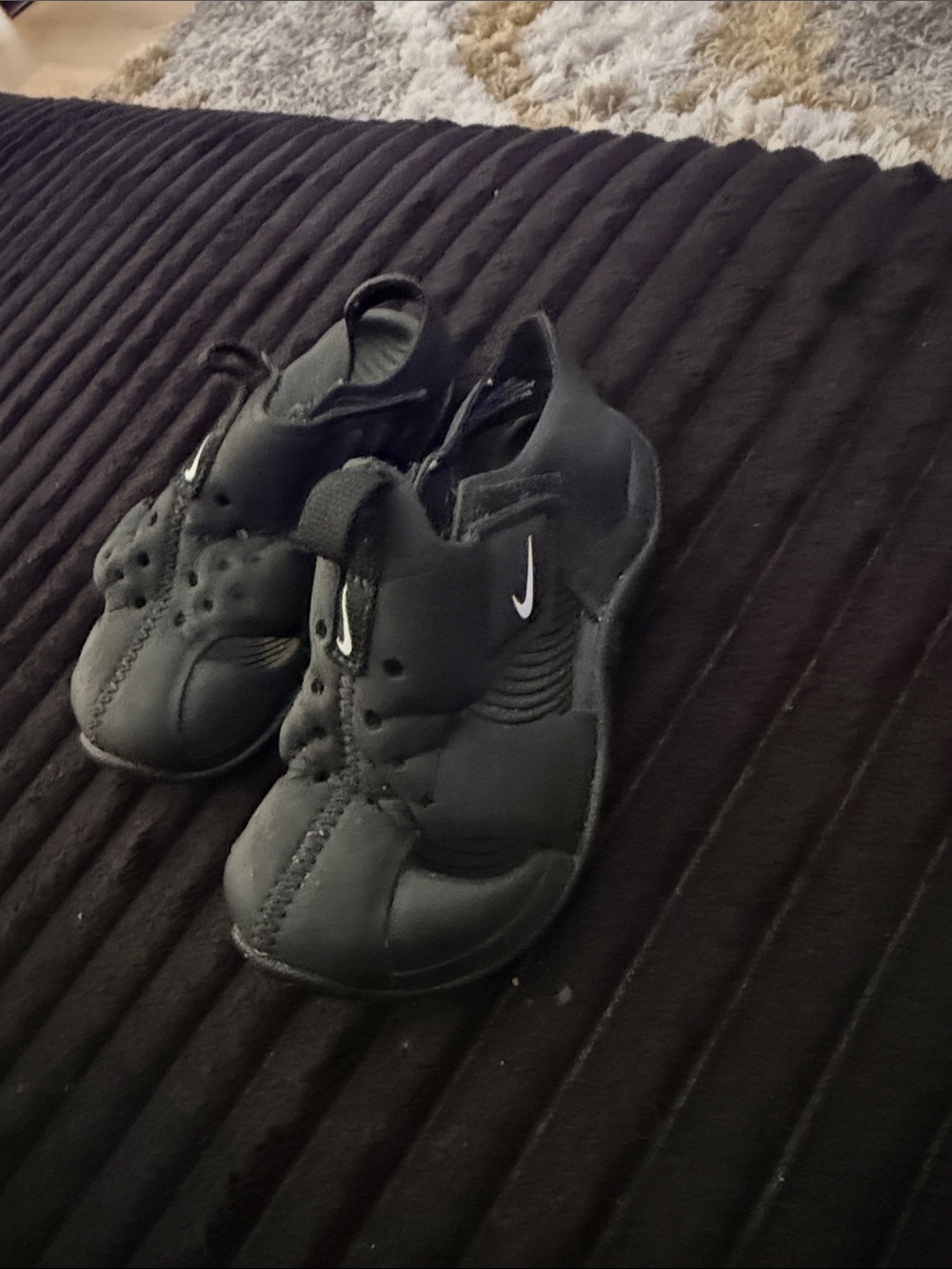 Nike Kids Black Slip-On Athletic Sneakers with White Swoosh